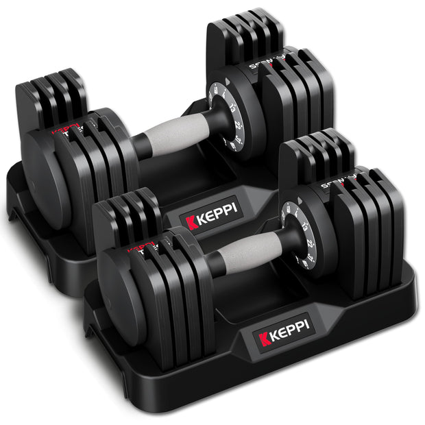Keppi Adjustable Dumbbells Set-25lb/40lb/55lb/60lb, Anti-Slip Metal Fast Adjust Weight Handle, Exercise & Fitness for Full Body Workout - Adjustable Dumbbell Series