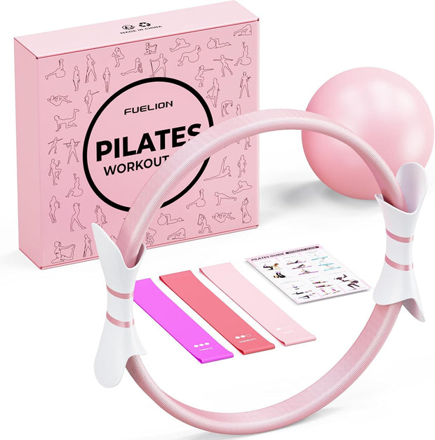 Pilates Ring Set for Women, Home Workout Pilates Equipment with Resistance Bands, 14'' Magic Circle, Mini Ball, Pilates Starter Kit for Strength, Toning and Flexibility, Workout Guide Included