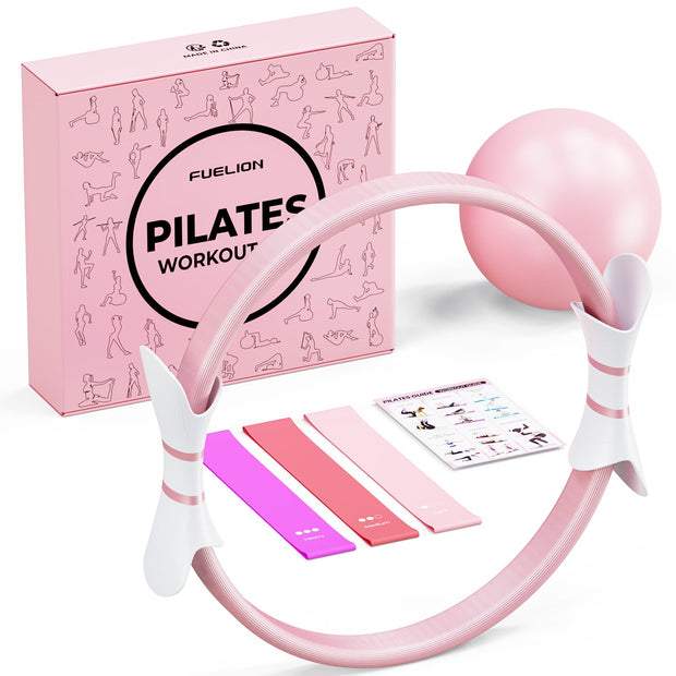 Pilates Ring Set for Women, Home Workout Pilates Equipment with Resistance Bands, 14'' Magic Circle, Mini Ball, Pilates Starter Kit for Strength, Toning and Flexibility, Workout Guide Included