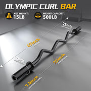 Olympic EZ Curl Barbell Bar, 47" Curl Bar for Weight Lifting, Home Gym Weight Bar- Strength Training,Squat,Hip Thrusts,Biceps, Chrome Curling for 2 Inch Plates -2 Spring Collars (Silver)
