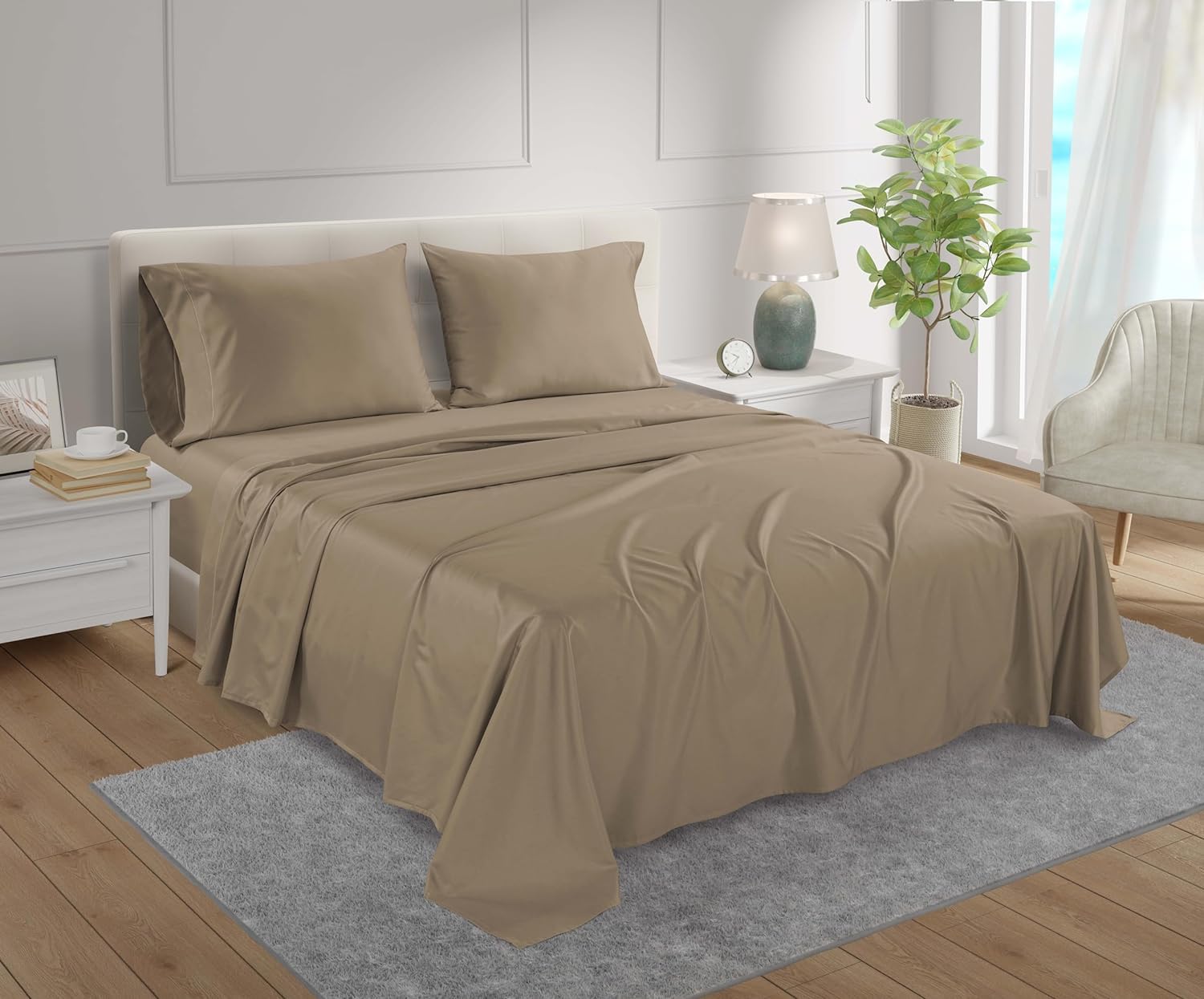 100% Egyptian Cotton Sheets King Size Sheets Set with Fully Elasticated Fitted Sheet & Pillowcase sets, 800 TC Hotel Collection Deep Pocket King Sheet Set, No Pill Soft Breathable Luxury White Bedding