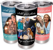 Personalized Tumbler with Picture Name Text Logo, 20oz Stainless Steel Custom Travel Coffee Mug Cup | Birthday Graduation Wedding Appreciation Personalized Gifts for Mom Dad Teacher