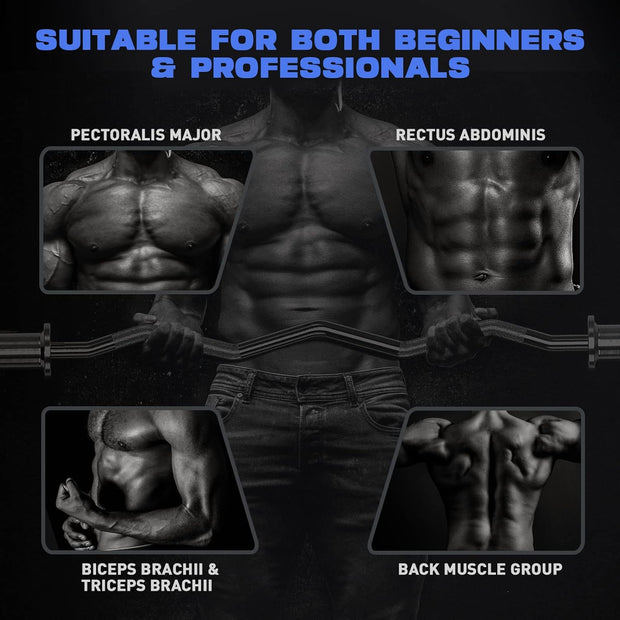 Olympic EZ Curl Barbell Bar, 47" EZ Curl Bar for Weight Lifting, Biceps, triceps, Back/Leg Muscle Group exercise,Chrome Curling Bar for 2 Inch Weight Plates,with 2 Spring Collars