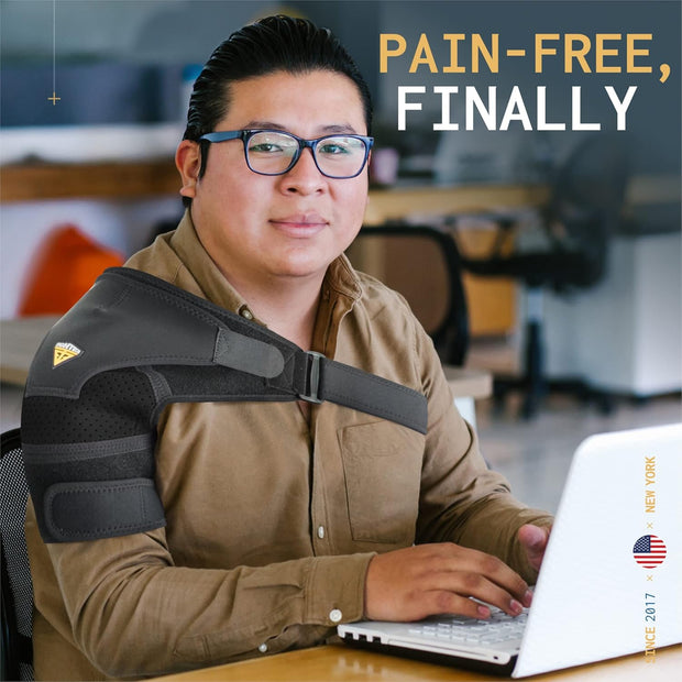 Shoulder Brace - Support & Injury Prevention Brace- Joint Pain Releaser- Shoulder Compression Wrap Strap - Adjustable Injury Accessories for Shoulders - Premium Quality Strap by FIGHTECH (Pink, L-XL)