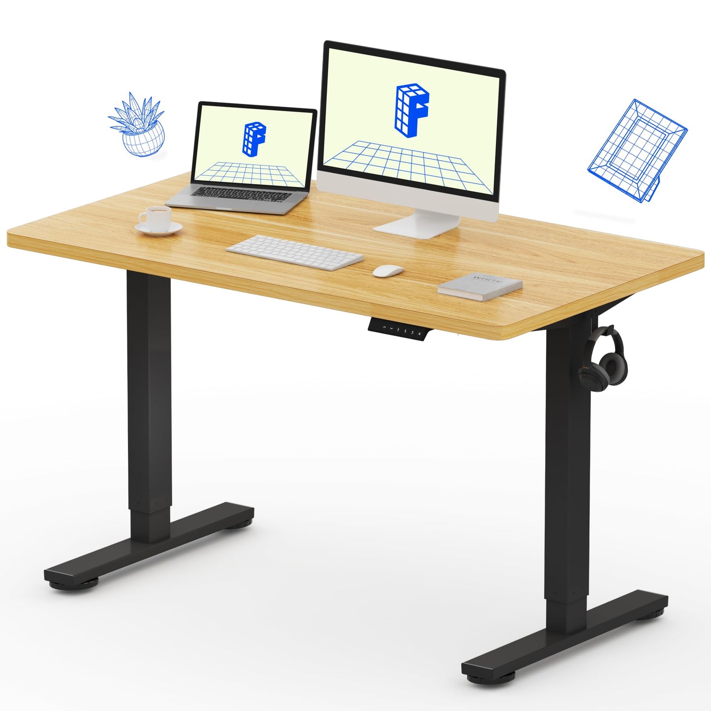 FLEXISPOT EN1 Whole-Piece Standing Desk, 48 x 24 Inches Height Adjustable Desk Stand up Desk Home Office Table for Computer Laptop (White Frame + Maple Desktop)