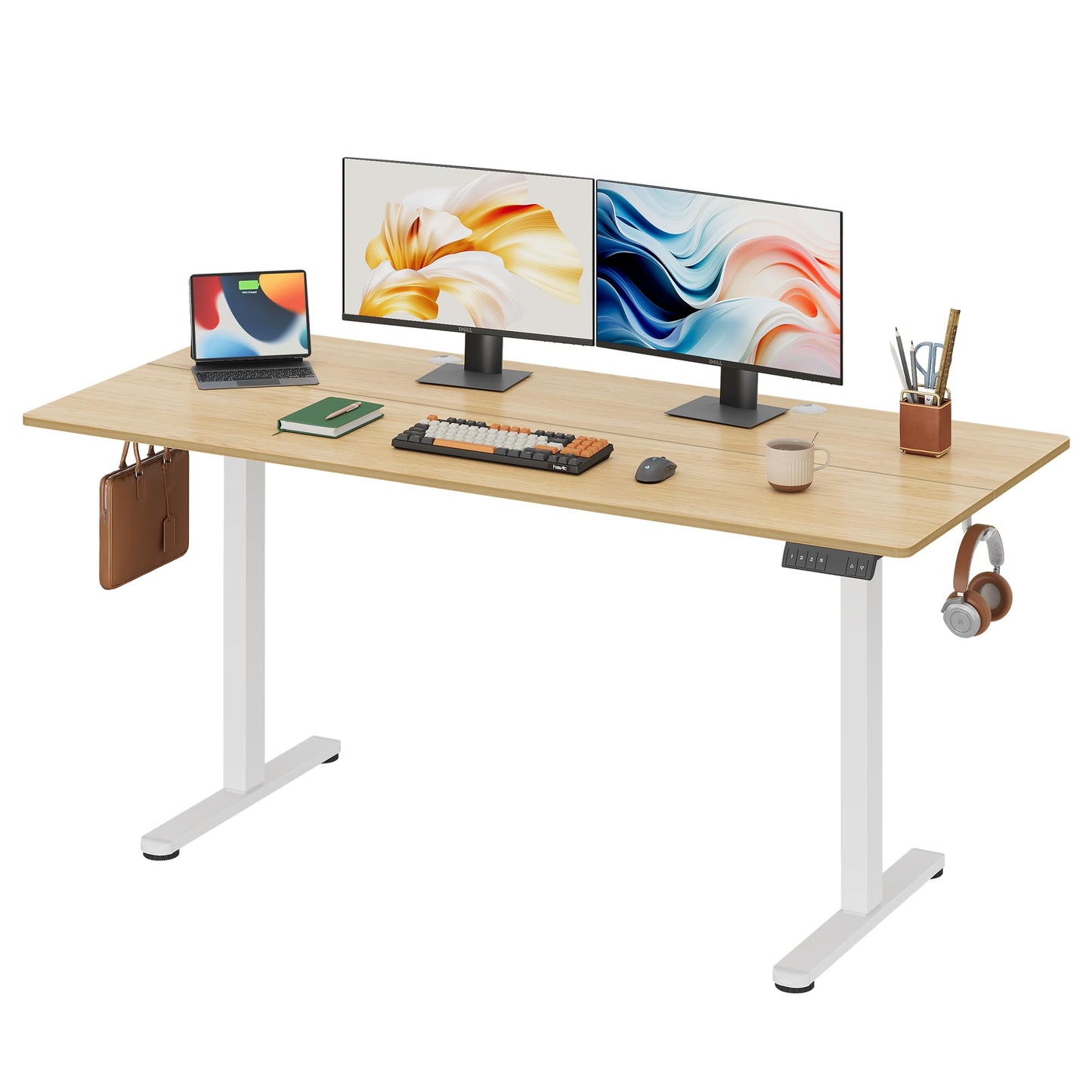 DEVAISE Electric Standing Desk, 55 X 28 Inches Adjustable Height Stand up Desk for Home Office, Large Ergonomic Sit to Stand Desk with Headphone Hook, 3 Memory Preset Computer Desk, Black