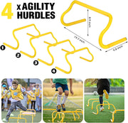 Soccer Training Equipment, Speed Agility Training Equipment for Kids Youth Adults, 20ft Agility Ladder, 4 Hurdles, Jump Rope, 12 Soccer Cones, Running Parachute, Football Training Equipment