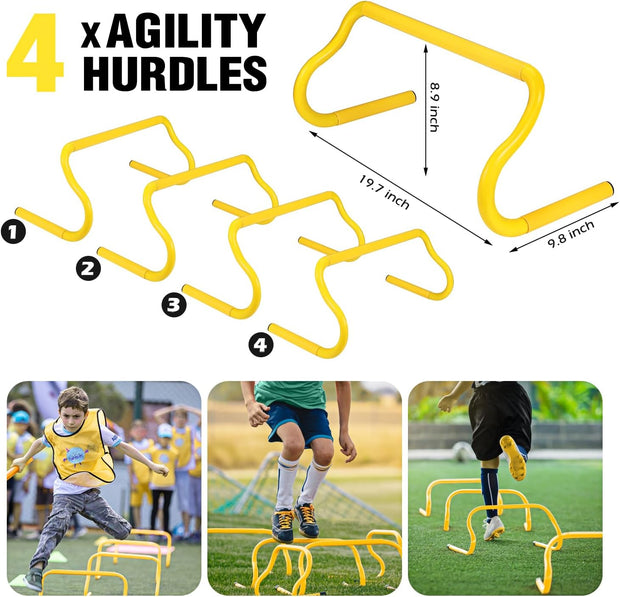 Soccer Training Equipment, Speed Agility Training Equipment for Kids Youth Adults, 20ft Agility Ladder, 4 Hurdles, Jump Rope, 12 Soccer Cones, Running Parachute, Football Training Equipment