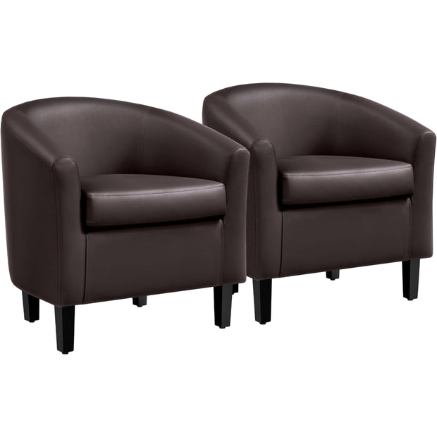 Yaheetech Barrel Chairs Set of 2, Faux Leather Club Armchairs, PU Leather Accent Chairs with Soft Padded Seat for Living Room Bedroom Waiting Reading Room, Black