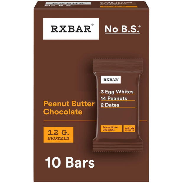 RXBAR Protein Bars, Protein Snack, Snack Bars, Peanut Butter Chocolate, 18.3oz Box (10 Count)