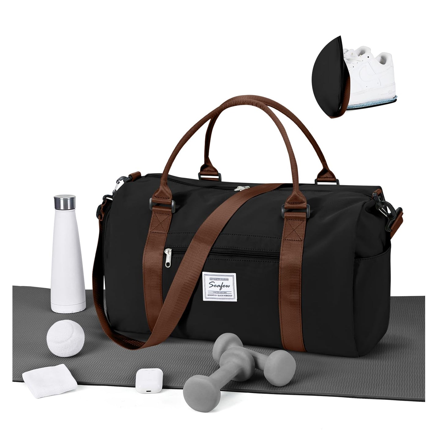 Gym Bags for Women Men with Shoes Compartment,Sports Duffle Bags Personal item travel Duffel Tote Bag Small Carry on Weekender Overnight Bag Workout Dance Bags Hospital Holdalls Grey Green