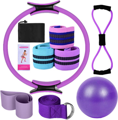 Yoga Sets for Women Pilates at Home Equipment Pilates Magic Ring Booty Bands for Working Out Glutes Yoga Ball 25cm Figure 8 Resistance Band Yoga Bands for Stretching