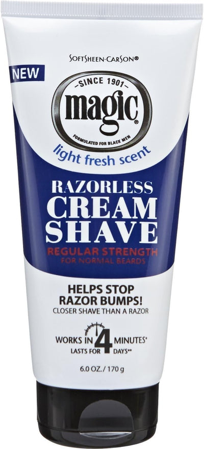 Razorless Shaving Cream for Men by SoftSheen-Carson Magic, Hair Removal Cream, Regular Strength for Normal Beards, No Razor Needed, Depilatory Cream Works in 4 Minutes for Coarse Curly Hair, 2 Count
