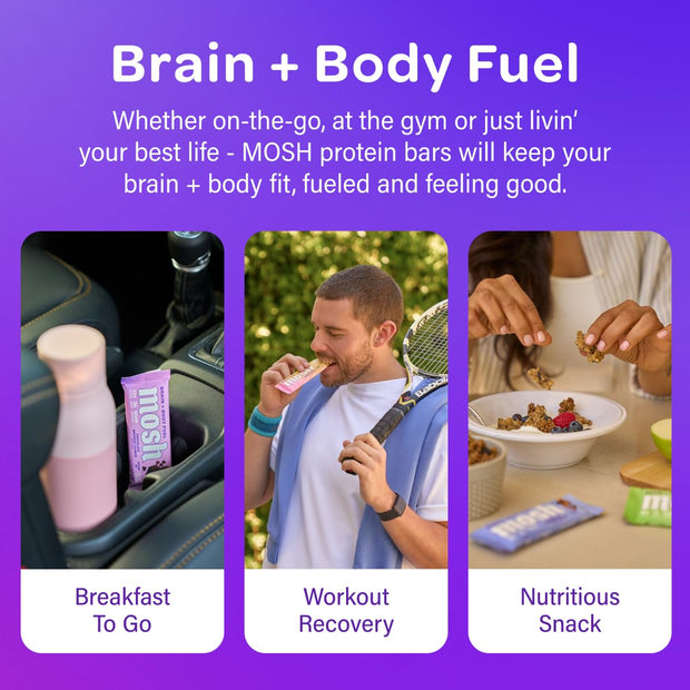 MOSH Variety Pack Keto Protein Bars, High Fiber, Low Carb, Gluten Free, High Protein, Brain Healthy Snack with Ashwagandha, Lion's Mane, 15 Count