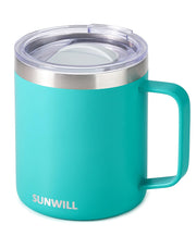 SUNWILL Insulated Coffee Mug with Lid, Travel Tumbler with Handle, 14 oz Stainless Steel Cup for Camping, Office, Home, Powder Coated White