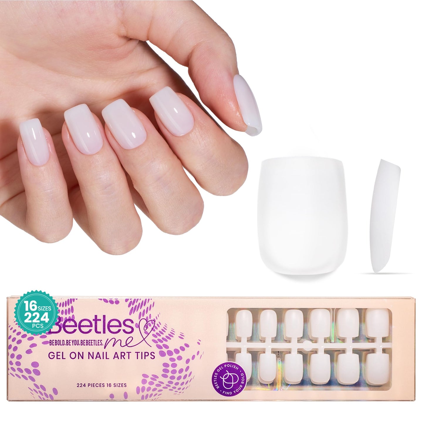 Beetles Ombre Press on Nails: 224 PCS Short Almond Gel Nail Tips, Pink Press ons Pre-applied Primer & Base Coat Glue on Nail Tips, No Need to File Fake Nails DIY Nails Gifts for Women
