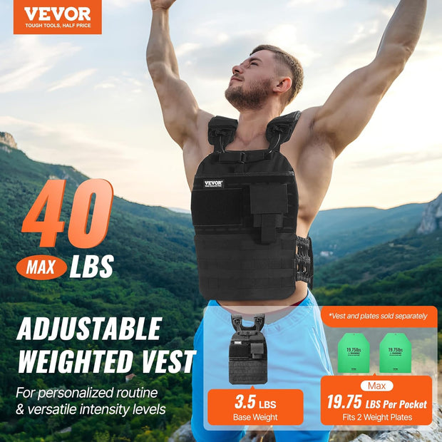 VEVOR Adjustable Weighted Vest, 11-20lb/20-32lbs/35lbs/40lbs Weight Vest with 6 Ironsand Weights and Reflective Stripe, Workout Equipment for Strength Training Running Jogging