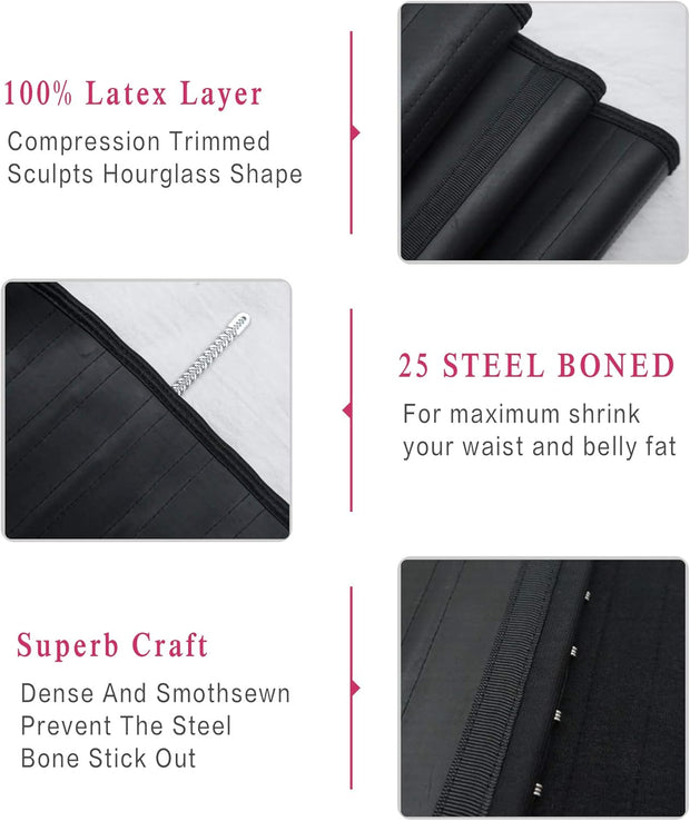YIANNA Waist Trainer for Women Latex Underbust Waist Corsets Cincher Hourglass Body Shaper 4 Hooks