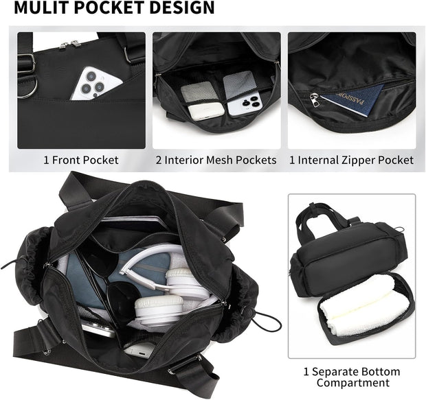 Small Gym Bag for Women,Mini Gym Duffle Bag with Independent Compartment Lightweight Gym Tote Bag Sport Duffle Bag for Travel Workout Dance Yoga-Black