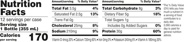 Oikos Protein Shake, Vanilla, 30g High Protein Drinks, Shelf Stable, Ready to Drink, 5g Prebiotic Fiber, 12 fl oz Bottle, 12 Count​