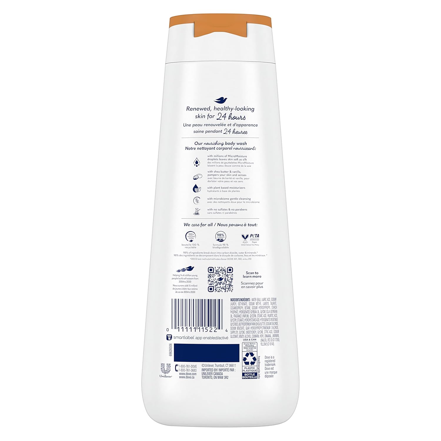 Dove Body Wash 4 Count Pampering Shea Butter & Vanilla for Renewed, Healthy-Looking Skin Gentle Skin Cleanser with 24hr Renewing MicroMoisture 20 oz