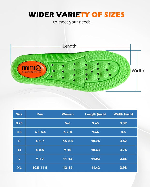 MINIQ Cloud Comfort Insoles for Men & Women - Ultra-Soft Shoe Soles with Memory Foam Cushioning, Arch Support Inserts with Gel Pad for Running, Walking & Boot Shoes