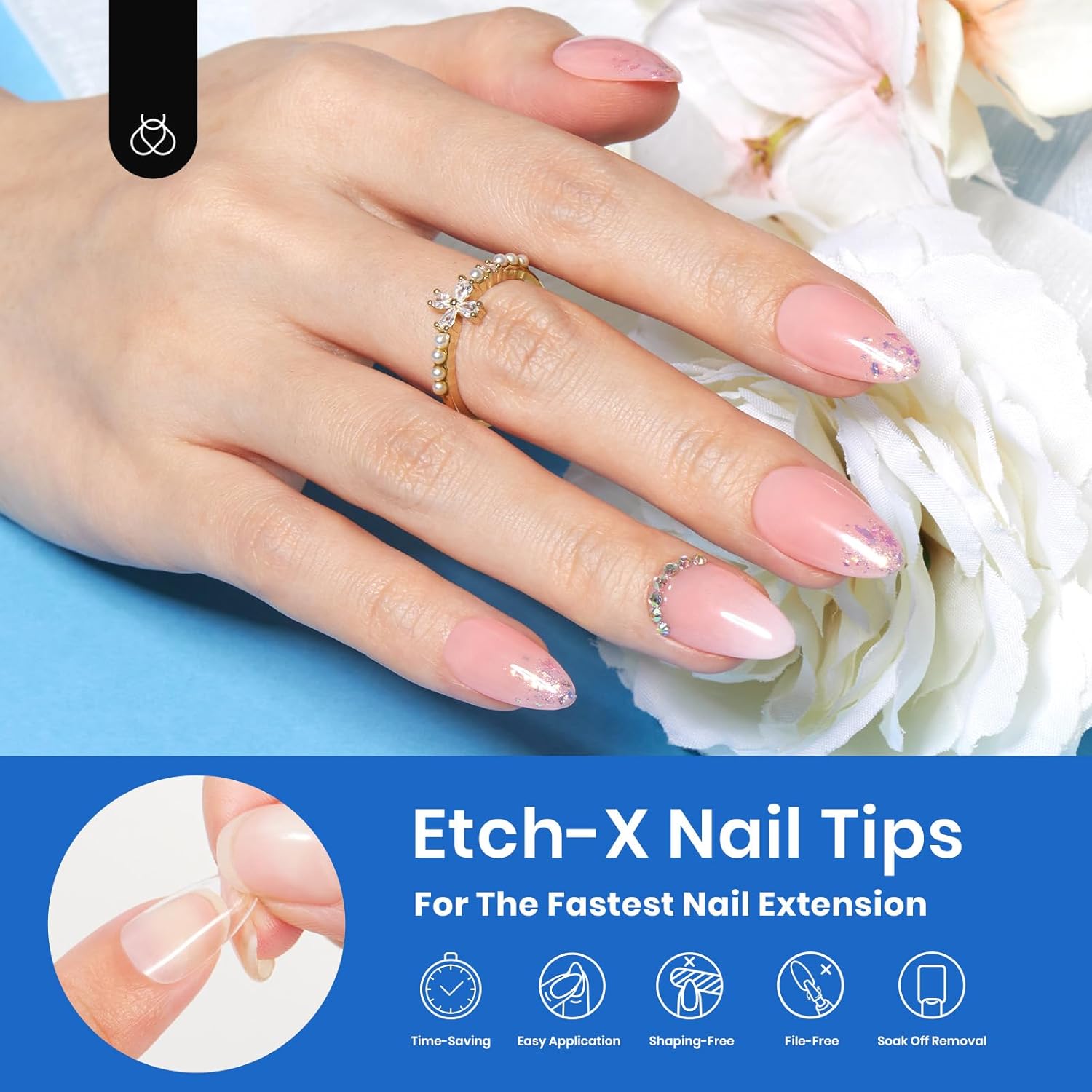 Beetles Gel Nail Tips Easy Nail Extension Etch X Nail Tips 12 Sizes 504Pcs Short Almond Half Matte Nail Tips Gelly Tips Full Cover False Nails Gifts for Girls