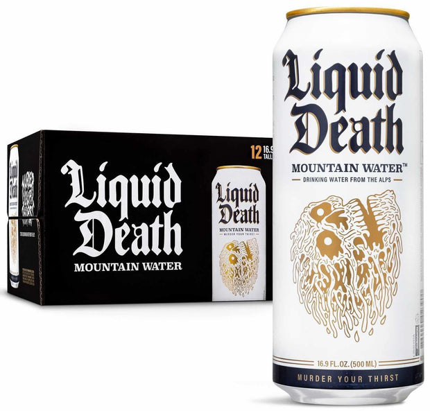 Liquid Death Sparkling Mountain Water, 16.9 oz Tallboys (12-Pack)