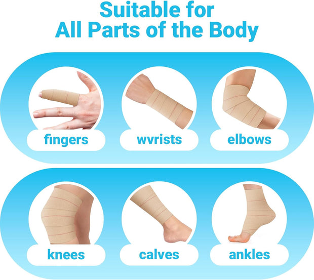 OK TAPE Elastic Adhesive Tape Bandage Tape Wrap - 4 Rolls, Flexible Stretch Bandages for Sports Ankle, Knee and Wrist Sprains (Beige,2 Inch Wide)