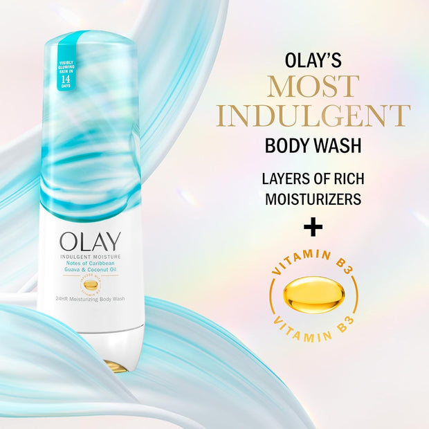 Olay Body Wash for Women, Indulgent Moisture, 24hr Moisturizing & Nourishing Formula, Infused with Vitamin B3 Complex, Luxurious Fragrances, Guava & Coconut Scent, 20 fl oz