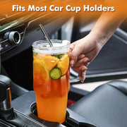 Large Glass Tumbler with Lid and Straw, 4 Pack Glass Cup with Handle, 33oz Iced Coffee Cups, Thick Drinking Glasses Set, Clear Travel Mug for Hot and Cold Beverage, Drinks, Tea, Smoothie