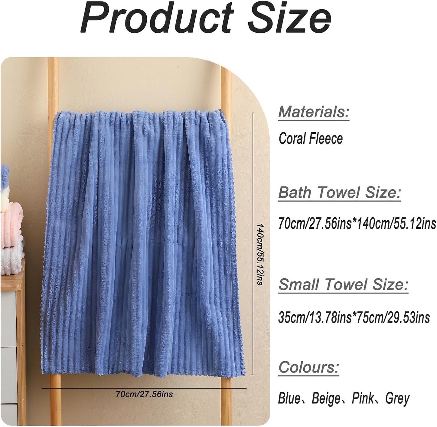 Coral Fleece Towel and Bath Towel Set Extra Thick Absorbent Wave Pattern 2 Piece Set for Home Spa and Travel Soft and Quick Drying (Grey)