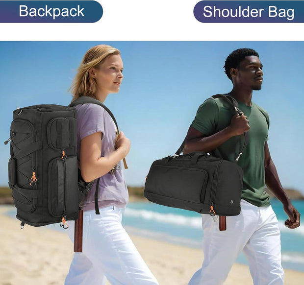 SeaRock Gym Bag for Men & Women, 40L Sports Travel Duffel Bag with Shoe Compartment, 3-In-1 Water Resistant Carry On Weekender Bag for Airplane, Workout Overnight Backpack for Travel, Black