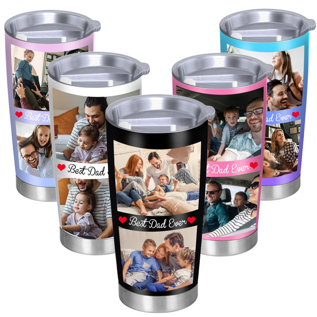 Personalized Tumblers with Pictures Lids and Straws 20 oz Custom Photo Stainless Steel Coffee Tumbler with Name Text Coffee Mug Cup Gifts for Christmas Anniversary Birthday for Dad Mom Friend