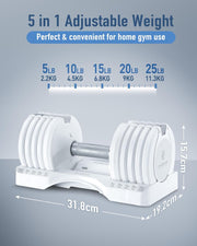 White 25lb Adjustable Dumbbell & Dumbbell Stand Set for Weight Training Fitness Exercise Body Workout