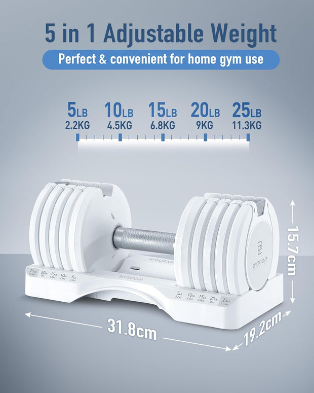 White 25lb Adjustable Dumbbell & Dumbbell Stand Set for Weight Training Fitness Exercise Body Workout