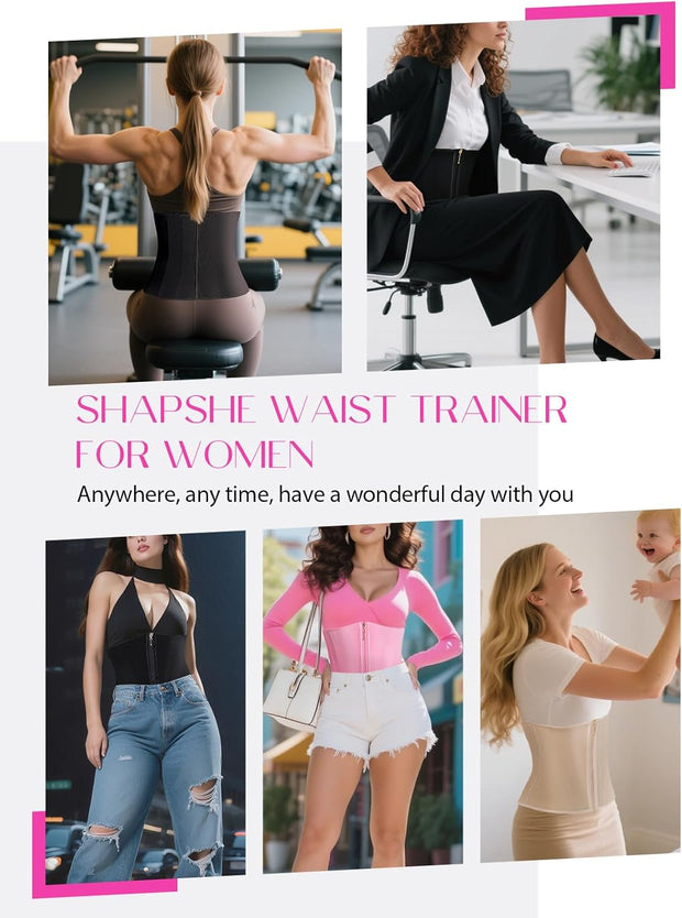 SHAPSHE Waist Trainer for Women Tummy Control Workout Waist Cincher Corset Shapewear Postpartum Body Shaper with Zipper Hook