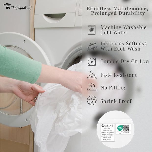 URBANHUT 1000 Thread Count Egyptian Cotton Sheets Damask Striped King Size, Long Staple Soft & Breathable, 4 Pc Bed Sheet Sets, Luxury Hotel Sateen Sheets Fits 16" Deep Pocket - White