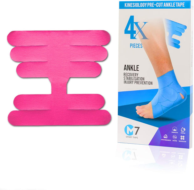 M7 Sport Kinesiology Ankle Tape for Ankle Sprain and Injury Recovery, Kt Tape for Ankle, Pain Relief Therapeutic Tape, Plantar Fasciitis, Waterproof, Eases Swelling (Beige, 4-Pack)
