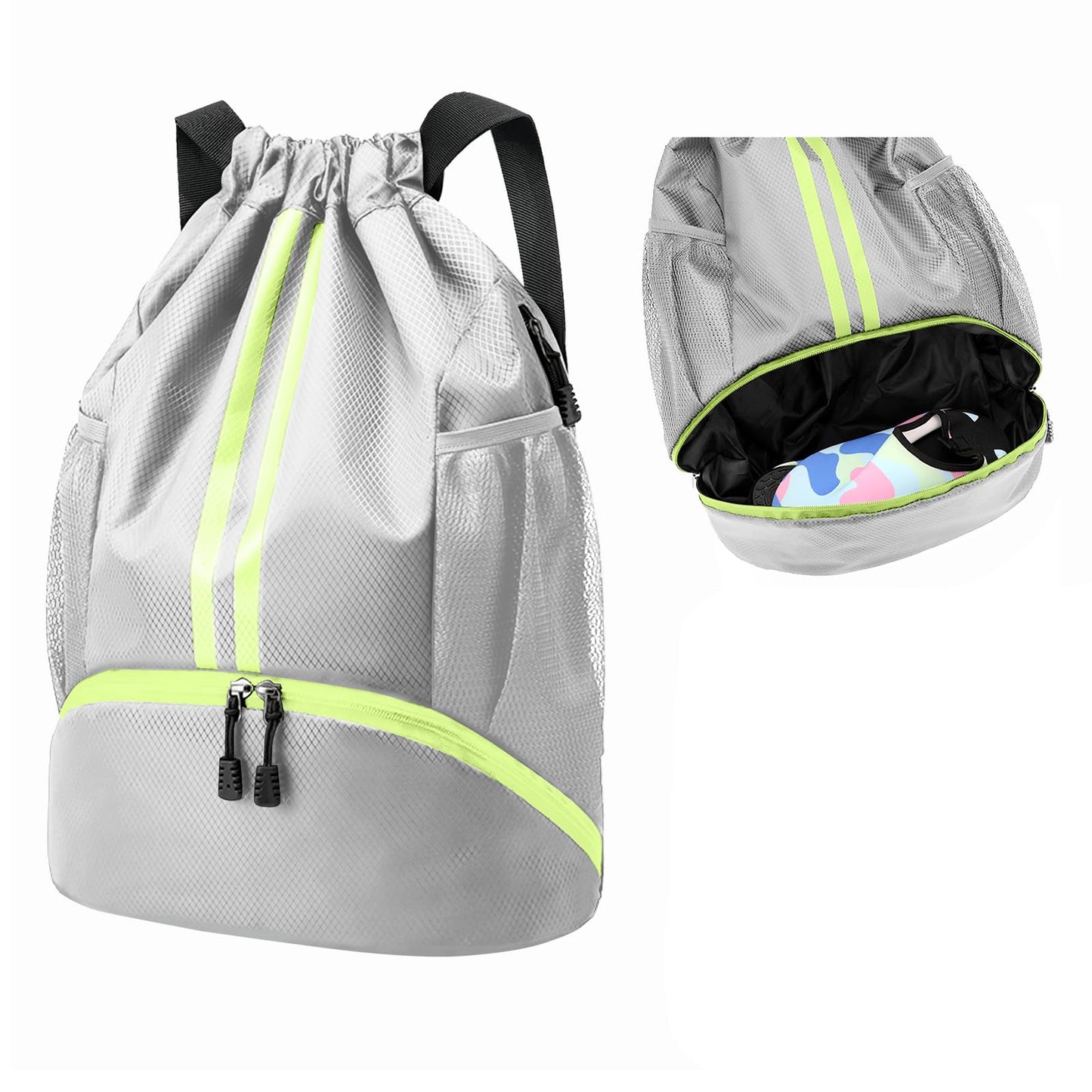 Hoedia Sports Drawstring Backpack - String Swim Gym Bag with Shoes Compartment and Wet Proof Pocket for Women&Men