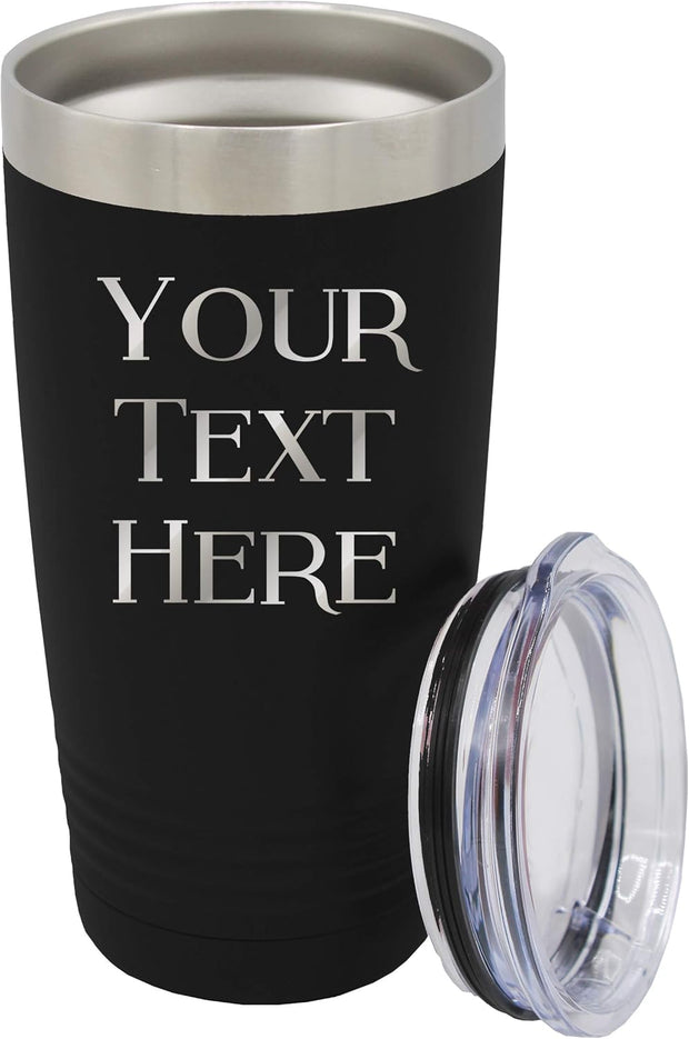 My Personal Memories Customized Personalized Stainless Steel Travel Tumbler with Lid - Engraved Double-Wall Vacuum Insulated for Him, Her Your Custom Text (20 oz, Black)