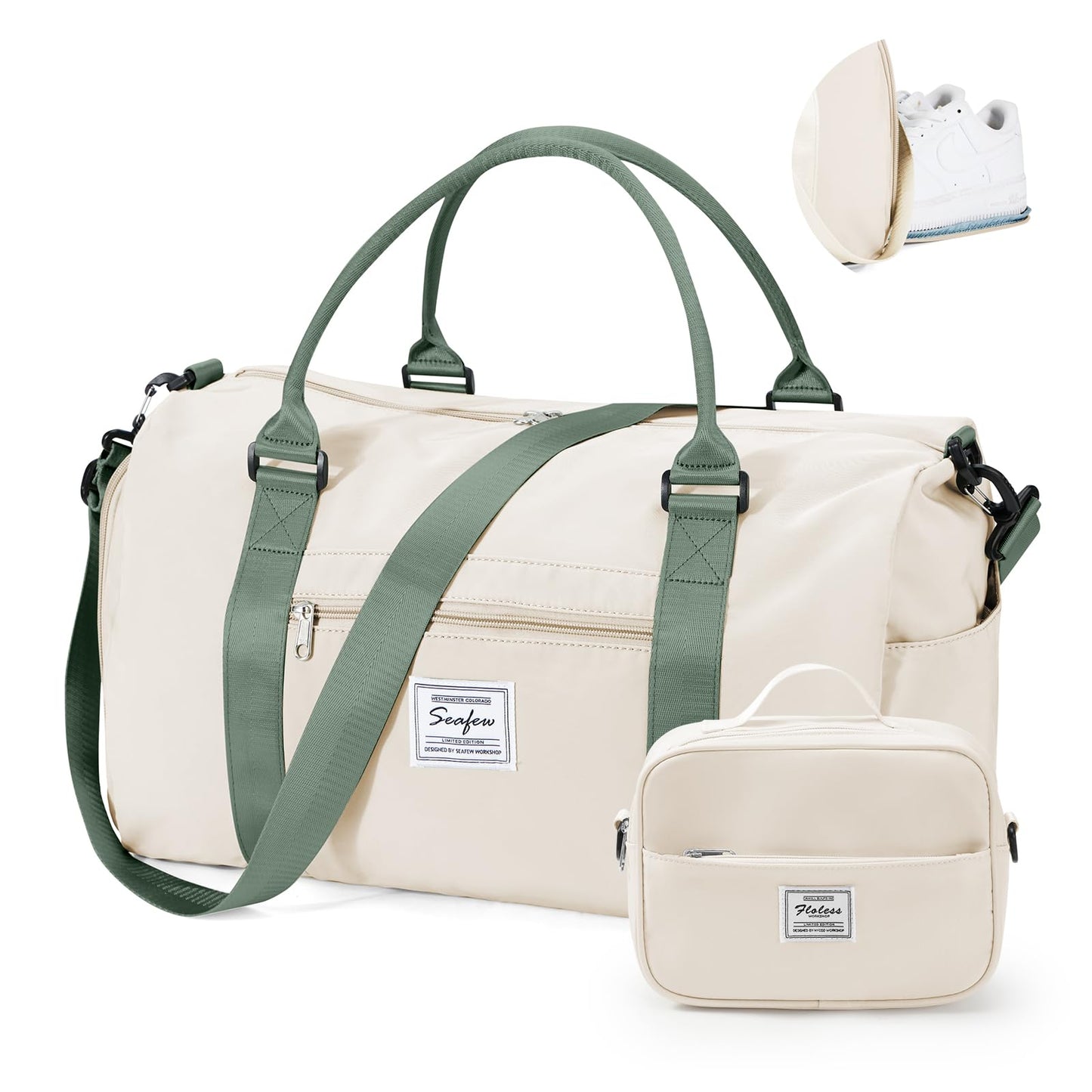 Gym Bags for Women Men with Shoes Compartment,Sports Duffle Bags Personal item travel Duffel Tote Bag Small Carry on Weekender Overnight Bag Workout Dance Bags Hospital Holdalls Grey Green