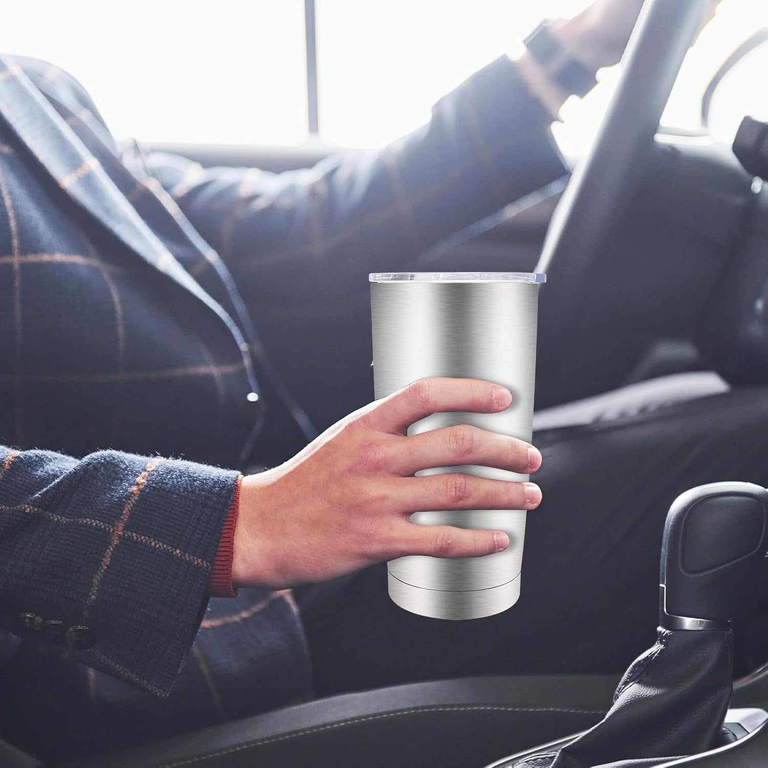 20 oz Tumblers Bulk, Stainless Steel Tumbler with Lid and Straw, Vacuum Double Wall Insulated Travel Coffee Mug with Sliding Lid, Powder Coated Cup for Hot and Cold Drinks (Stainless,6 pack)