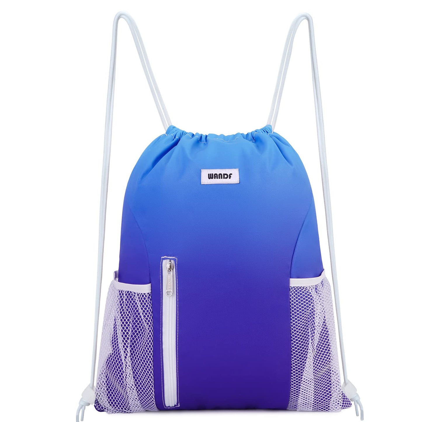 WANDF Drawstring Backpack Sports Gym Sackpack with Mesh Pockets Water Resistant String Bag for Women Men(Black)