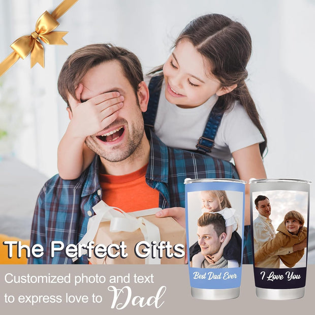 Personalized Coffee Tumbler with Picture Text Logo, Custom 20oz Insulated Stainless Steel Travel Mug with Lids, Personalized Birthday Gifts for Women Men, Custom Coffee Tumbler Cup