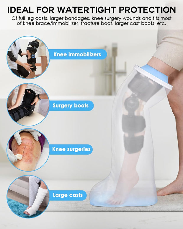 Waterproof Extra Wide Full Leg Cast Cover for Shower with Non-Slip Bottom, Extra Large Watertight Leg Cast Protector for Thigh Foot Ankle Surgery Wounds, Knee Immobilizer/Brace, Walking Boots,Reusable