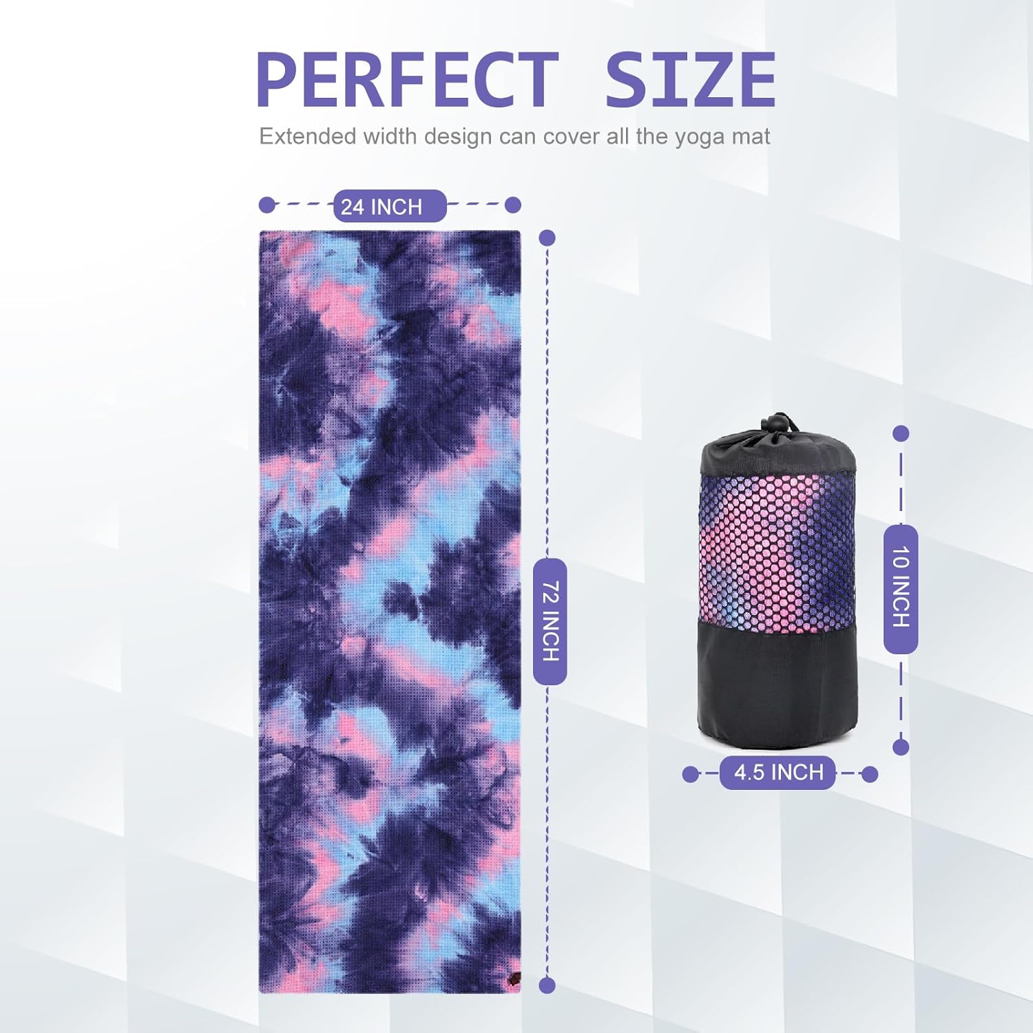 Eunzel Yoga Towel,Hot Yoga Mat Towel with Grip Dots Sweat Absorbent Non-Slip for Hot Yoga, Pilates and Workout 24" x72", Purple & Blue