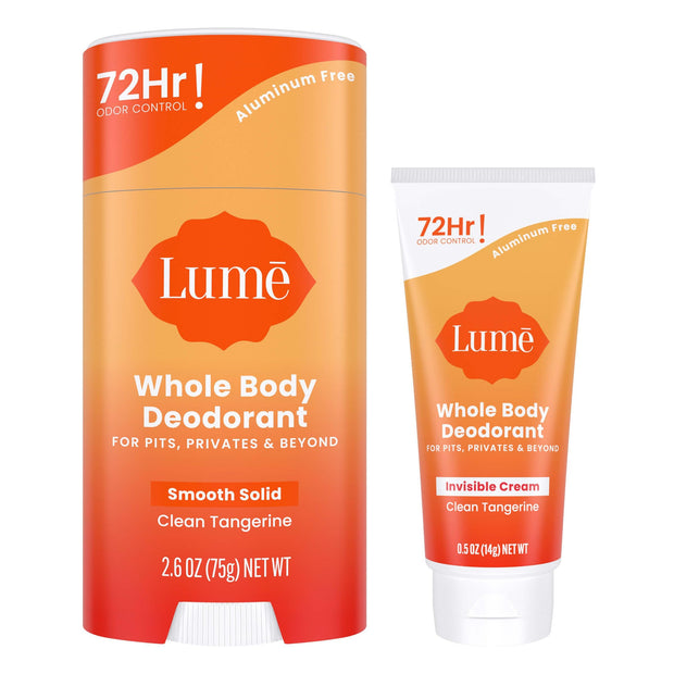 Lume Whole Body Deodorant - Invisible Cream Mini + Solid Stick Bundle - 72 Hour Odor Control - Aluminum & Baking Soda Free, Skin Loving (Lavender Sage)