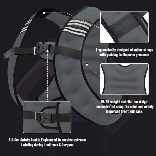 Weighted Vest Men or Women - 5/10/15/20/25/30lbs Weights with Reflective Stripe, Weighted Vest for Workout Equipment for Strength Training Running - Walking Weight Loss