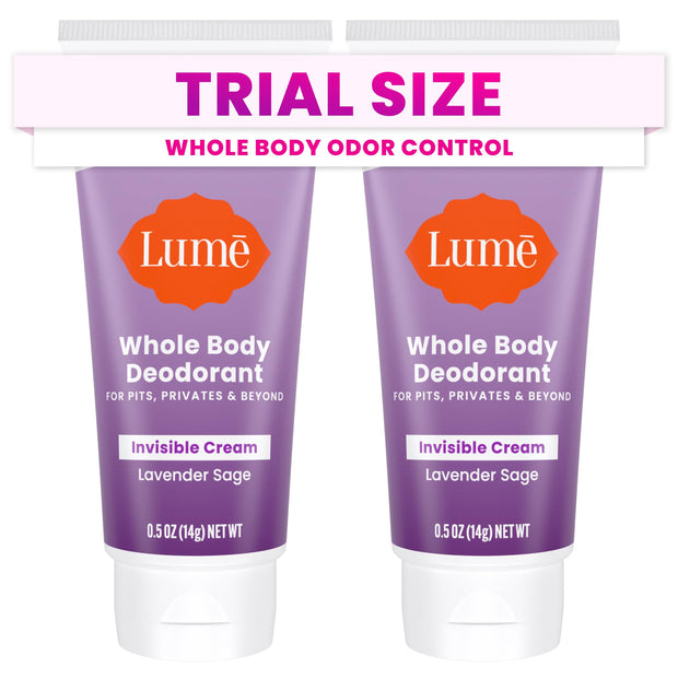 Lume Whole Body Deodorant - Mini Travel Size Invisible Cream Tube - Trial Size - 72 Hour Odor Control - Doctor Developed - Aluminum and Baking Soda Free - .5oz (Pack of 2) (Fresh Alpine & Unscented)